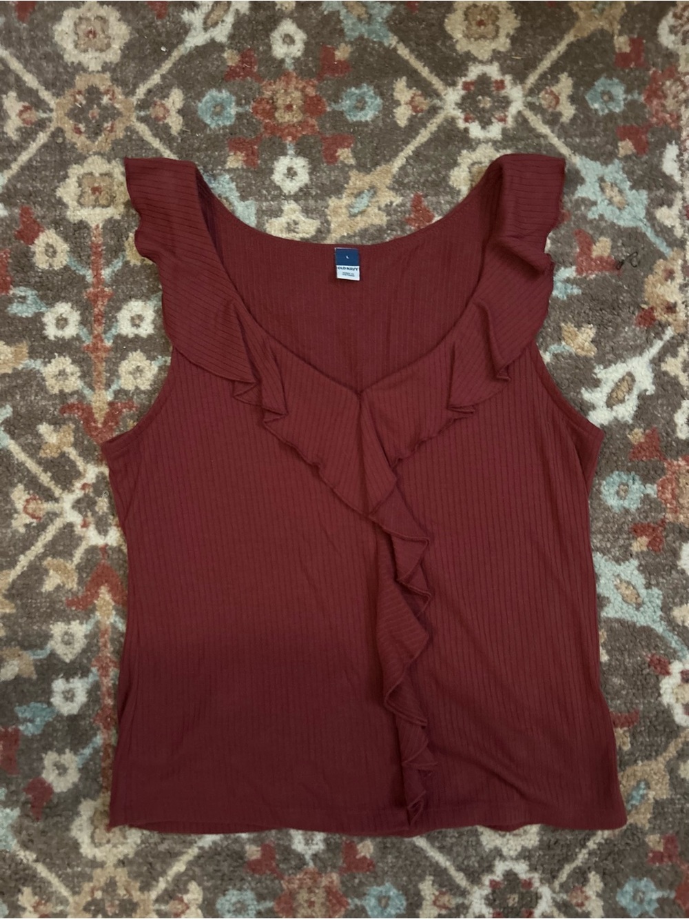 Old Navy Burgundy Ruffle Ribbed Tank Top